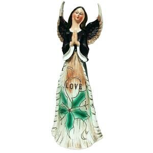 Rustic Angel Figurine Christmas Decor Carved Wood Look Country Farmhouse Love